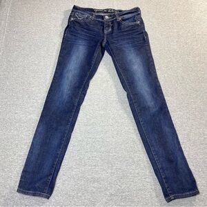 Grace In LA Skinny Jeans Women 9/28 Blue Embellished Skinny Textured Faded Denim